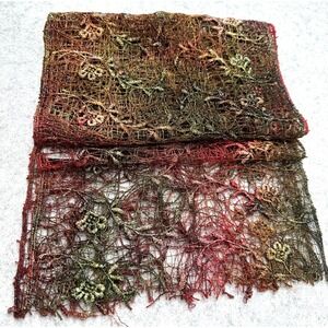CHICO'S Green & Red Metallic Ombre Lace Scarf Sheer One Size 10"x65"